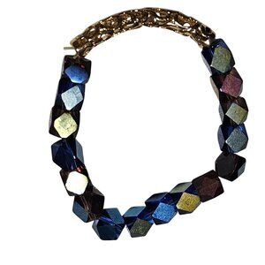 Elegant Gold Tone Beaded Bracelet Multicolor Faceted Beads Funky Retro Fashion
